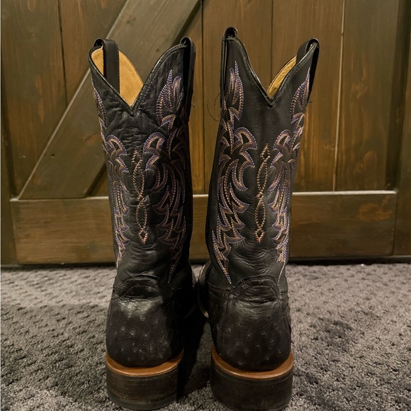 Men's Black Ostrich Leather Western Boots - Picture 5 of 6